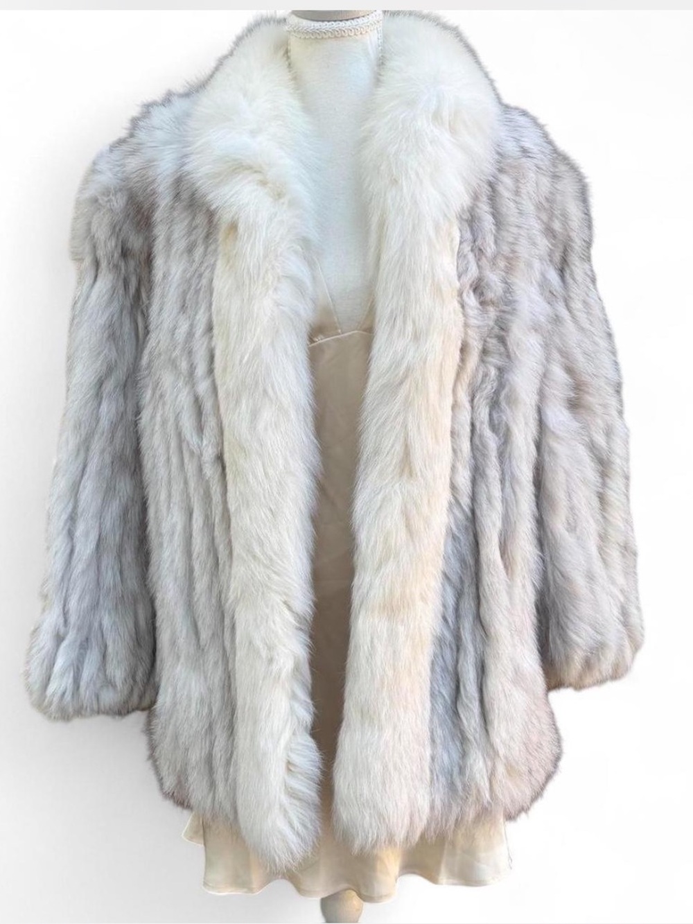 Luxurious White & Gray Fox Fur Saga Furs Coat
